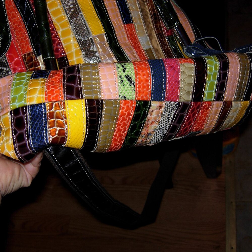 Multicolor Patchwork Patent Leather Snakeskin Pri… - image 6